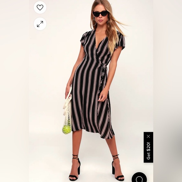 Lulus black striped midi wrap dress - Picture 4 of 8
